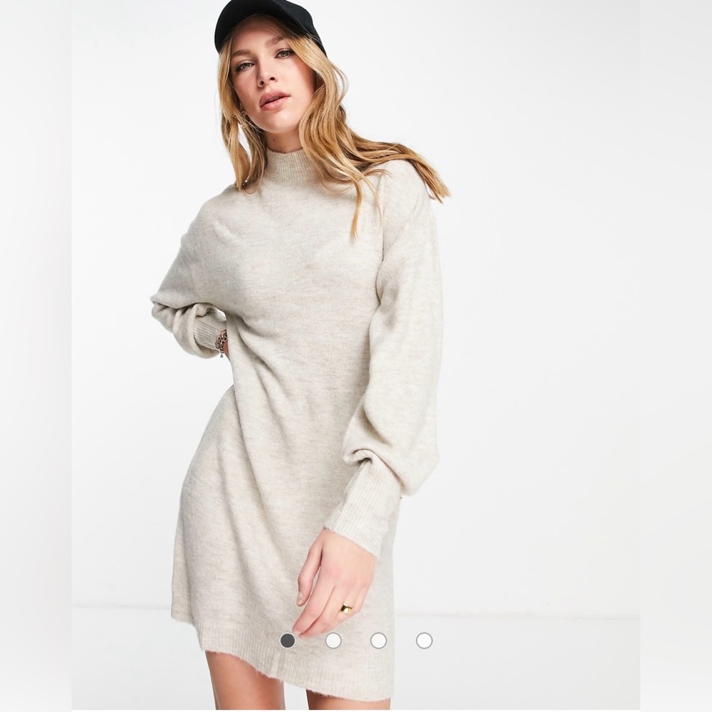 Ecru Cream Knit Neutral Cozy Soft Long Sleeve Knit Sweater Dress Size M